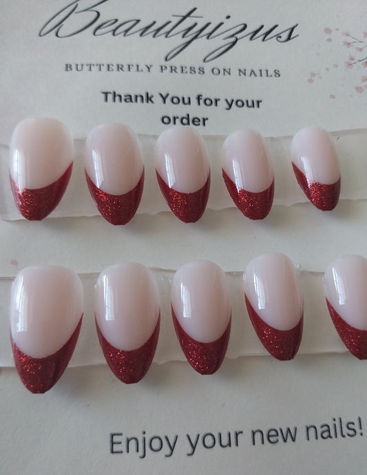 Red French manicure nails set